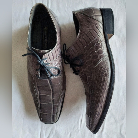 Men's croc embossed leather gray dress shoes by Stacy Adams - Picture 12 of 15